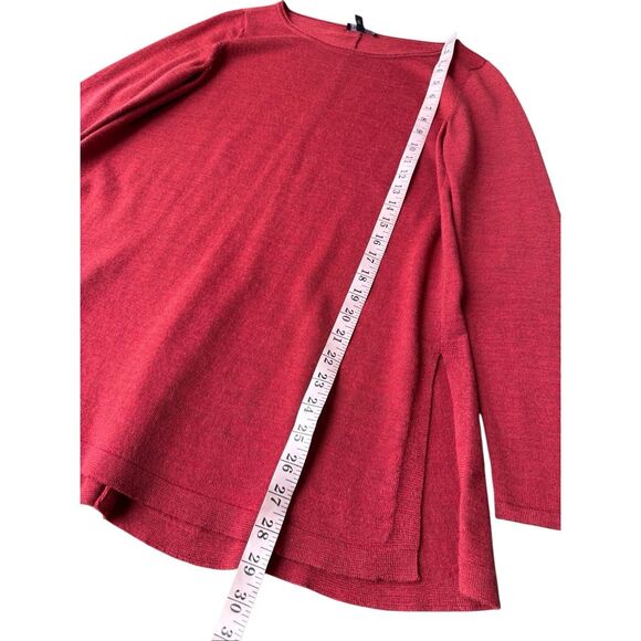 Eileen Fisher 100% Merino Wool Orange Red Long Sleeve Tunic Top Size M Petite - Picture 7 of 9